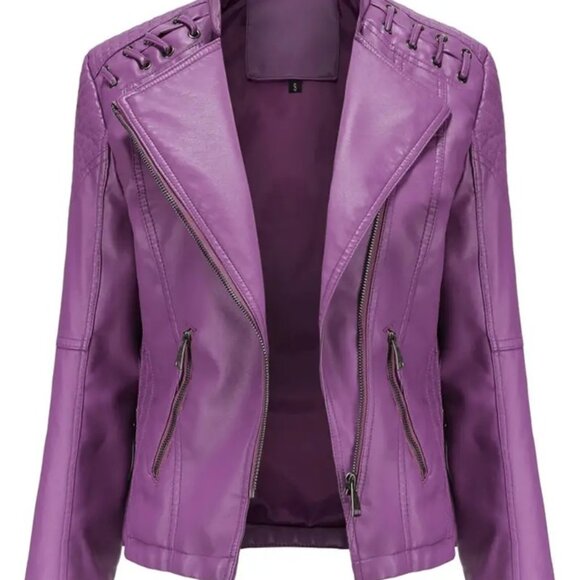 Gorgeous Violet Purple Faux Leather Pleather Moto Jacket - Picture 2 of 10